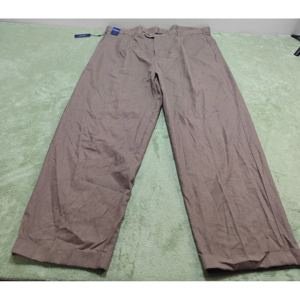 Trust Mens Pants 48x30 Mushroom Brown Linen Rayon Dress Slacks Cuffed NWT
